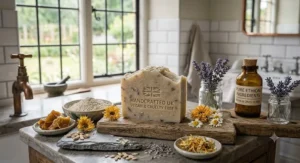 Vegan-friendly natural bar soap for dry skin handcrafted in the UK with ethically sourced ingredients.