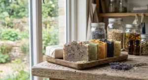 Handmade palm oil free soap bars infused with lavender and British oats