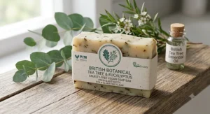 British botanical tea tree and eucalyptus cruelty free vegan soap bar illustration