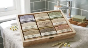 A gift collection of UK made natural palm oil free soap bars scented with pure essential oils