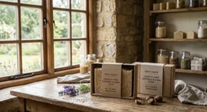 Zero-waste cruelty-free soap bar packaged in recyclable plastic-free cardboard
