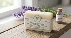 Gentle moisturising cruelty free vegan soap bar formulated for sensitive skin