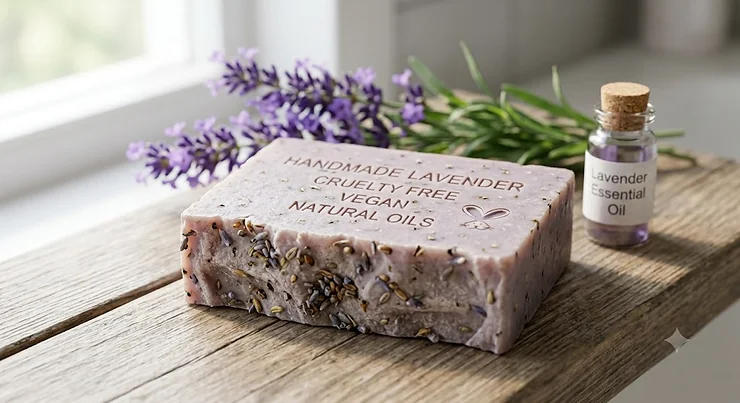 Handmade lavender cruelty free vegan soap bar infused with natural essential oils