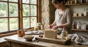 Gentle moisturising cruelty-free soap bar for sensitive skin with shea butter and oatmeal