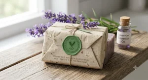 Organic cold-process cruelty free vegan soap bar wrapped in plastic-free eco packaging