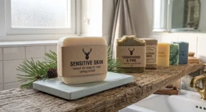 An unfragranced, gentle natural bar soap for men formulated specifically for sensitive skin types.