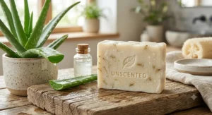 Fragrance free unscented vegan soap bar with soothing aloe vera for delicate skin types