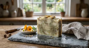 Artisan cold process soap bar formulated to soothe sensitive dry skin