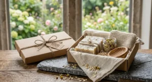 British eco-friendly gift box featuring a handmade soap bar for dry skin