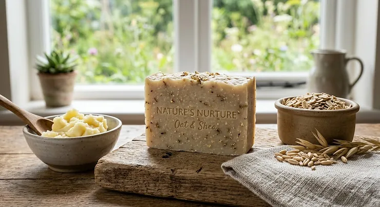 Natural handmade soap bar for dry skin crafted with nourishing shea butter and oat oil