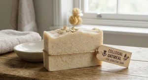 Colloidal oatmeal cold process soap bar designed to soothe dry and sensitive British skin