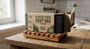Plastic free soap bar for men packaged in 100% recyclable plastic-free card packaging