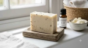 Organic shea butter cold process soap bar providing gentle moisture for sensitive skin