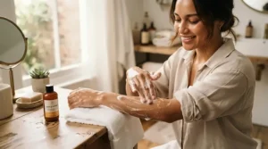 Daily skincare routine using gentle goat milk soap for eczema on sensitive skin