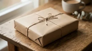Eco-friendly paper wrapping around handcrafted hot process soap for sensitive skin tied with twine.
