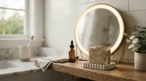 Using a gentle eczema soap bar during a daily morning skincare and washing routine