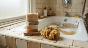An unscented soap bars multipack on the side of a family bathtub ready for daily use